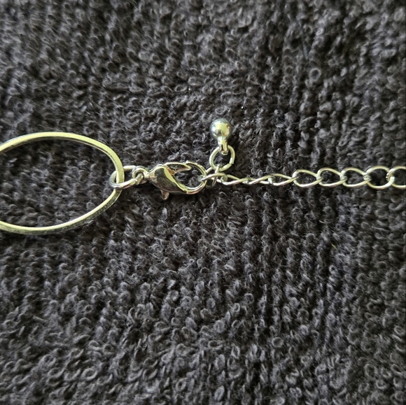 Long Blue Disc Beaded Necklace - Silver Tone Chain - Picture 3 of 4